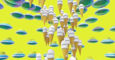 En az 3D sanat eseri. Geometrik tasarım uzayında hareketli stil hippi nesneleri. Renkli kombinasyon döngüsü hareketi, 4k video.