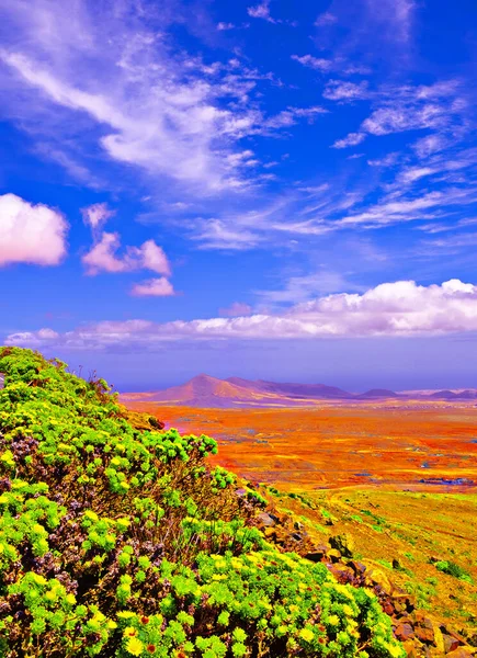Volcánico Desierto Cielo Azul Paisaje Panorámico Campo Fondo Pantalla Naturaleza — Foto de Stock