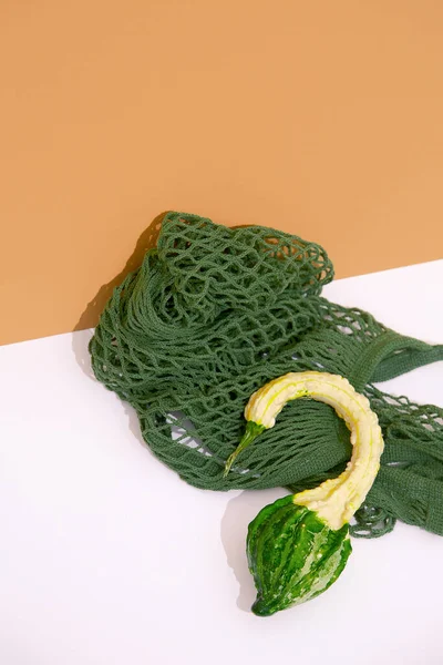 Achats Nourriture Sans Emballage Sac Écologique Naturel Avec Citrouille Biologique — Photo