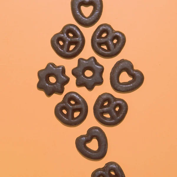 Çikolatalı Kurabiye Karışımı Şekersever Konsepti Minimal Düz Yatak Sanatı Tatil — Stok fotoğraf
