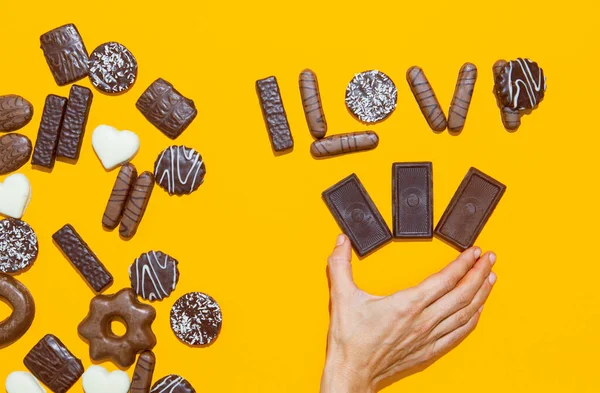 Biscuits Chocolat Scène Gants Main Temps Des Fêtes Célébration Noël — Photo