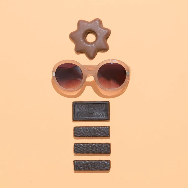 Chocolate Candy Cookies Mix Sunglasses Fashion Diet Addict Calorie Sweet —  Fotos de Stock