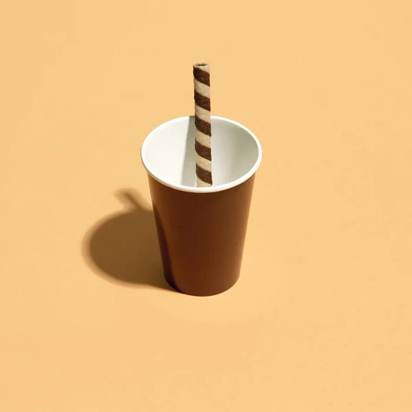 Chocolade Wafelbuis Plastic Beker Sweets Suiker Liefhebber Concept Minimale Kunst — Stockfoto