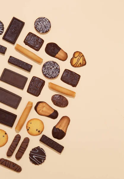 Biscuits Chocolat Mélanger Fond Sweets Choco Amant Design Art Minimal — Photo