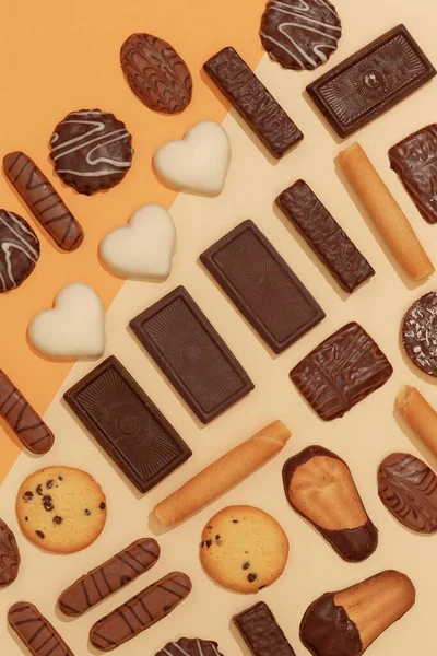 Biscuits Chocolat Mélanger Fond Sweets Choco Amant Design Art Minimal — Photo