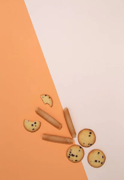Biscotti Biscotto Mescolare Piatto Lay Scena Arte Minimale Tempo Vacanze — Foto Stock