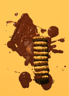 Bisküvi çikolatalı kurabiye çöpü. Sahne düzdü. En az sanat eseri. Kakao aşığı kavramı