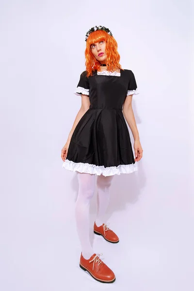 Girl Gothic Style Posing White Studio Trend Accessories Choker Hand — Stock Photo, Image