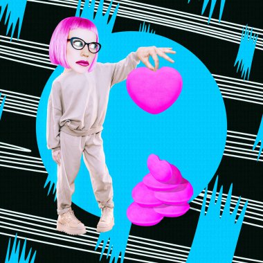 Komik kolaj sahnesi. Comic Girl karakterleri yürekli olurlar. İlişki, hayal kırıklığı, mutsuz aşk kavramı. Kişilik Psikolojisi