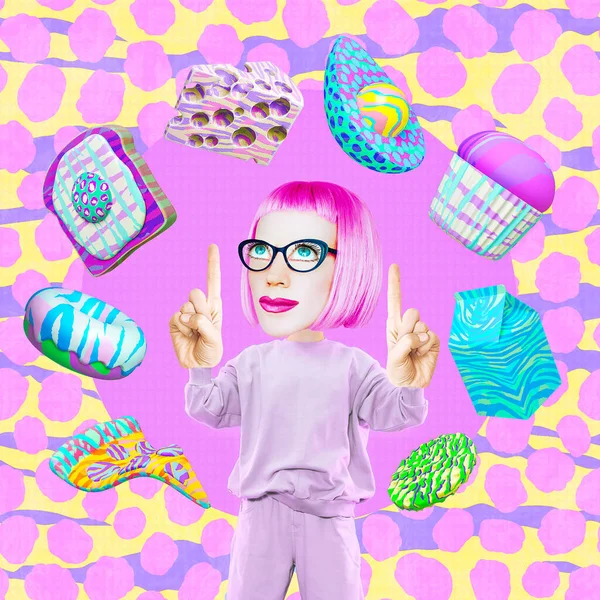 Śmieszna Scena Collage Comic Girl Charakter Przestrzeni Produktów Gotowania Idealny — Zdjęcie stockowe
