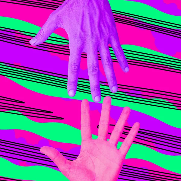 Zeitgenössische Minimal Art Collage Colored Hands Abstract Background Unterstützung Beziehungskonzept — Stockfoto