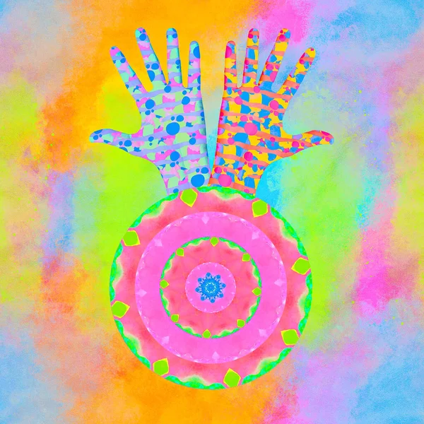 Çağdaş Minimum Sanat Kolajı Gerçeküstü Soyut Mandala Renkli Arka Plan — Stok fotoğraf