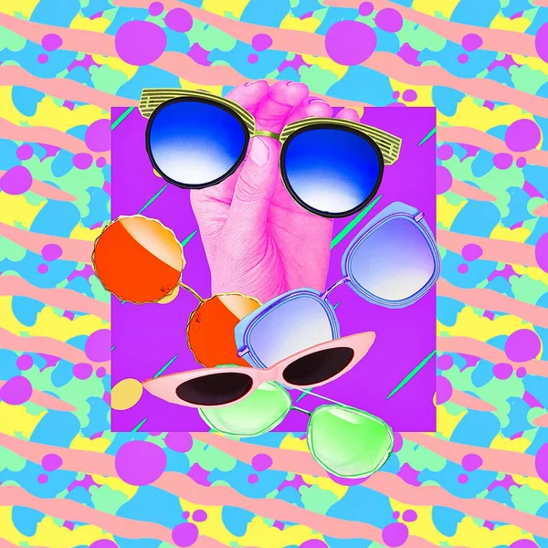 Collage Contemporáneo Arte Mínimo Elección Manos Gafas Venta Accesorios Moda — Foto de Stock