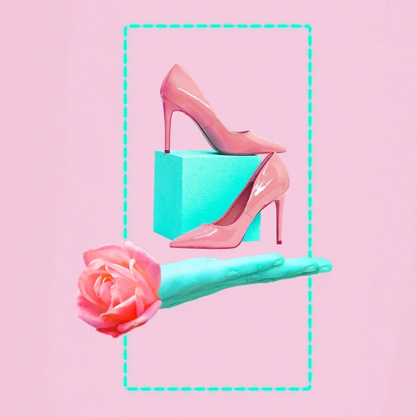 Collage Art Contemporain Minimal Chaussures Main Élégantes Blogueur Mode Boutique — Photo