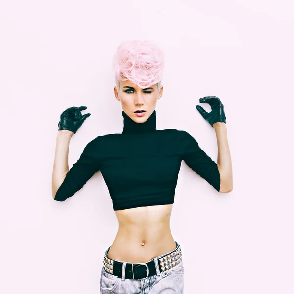 Slim model girl with stylish haircut. punk style — Stock Photo, Image