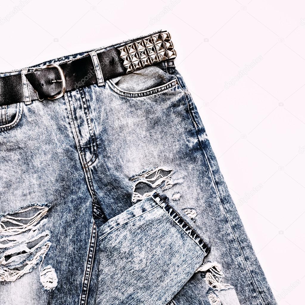Fashion design photos. Metal grunge style. Vintage blue jeans