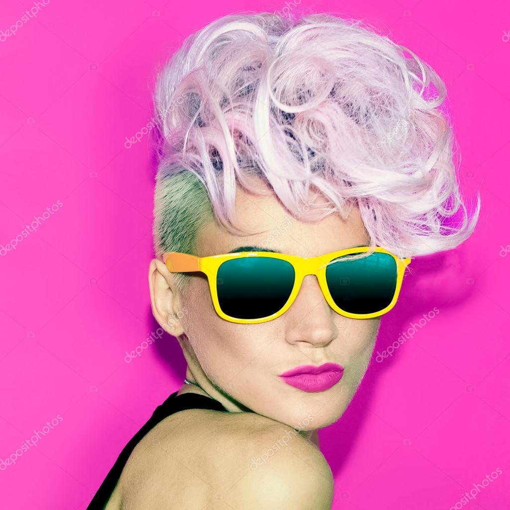 Emotional glamorous blonde disco punk fashion style Stock Photo by ...