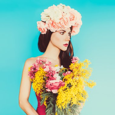 Şehvetli moda bayan. Çiçekler, Bahar, romantik, 8 Mart