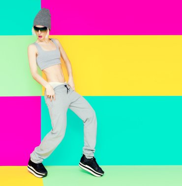 girl dancer on bright background. Lifestyle, Sports clothes, fas clipart