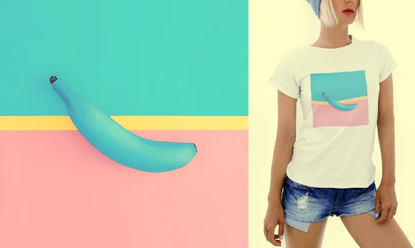 Fałszywe Banana projektowanie mody. Waniliowy styl minimalne owoców — Zdjęcie stockowe