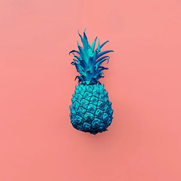 Fashion Neon Pineapple on Pink background. Minimal style