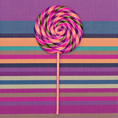 Lollipop on  bright striped background. Vanilla minimal style clipart
