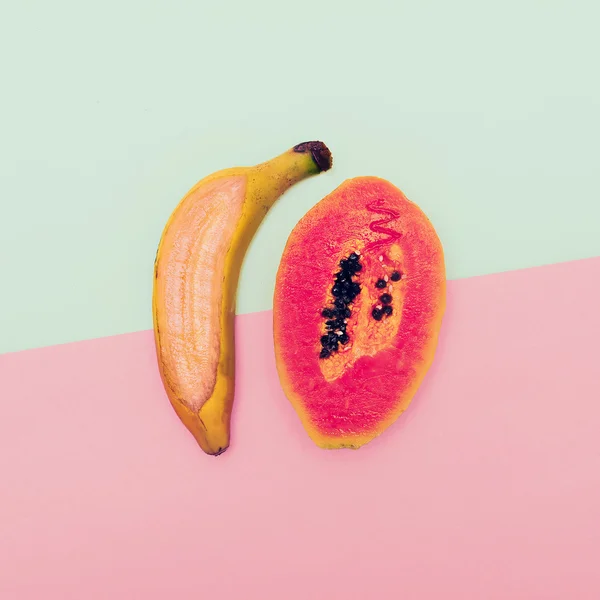 Banane plus papaye. Mélange de vanille style minimal — Photo