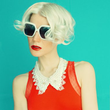 Lady in retro style on blue background