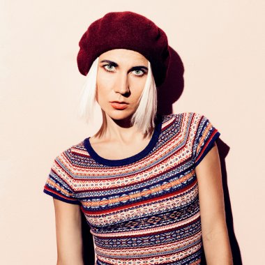 Sensual blond in  stylish beret