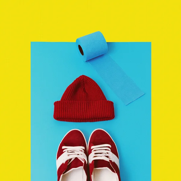 Stylish hipster set. Sneakers and cap — Stock Image Stylish hipster set. Sneakers and cap Royalty Free Stock Images