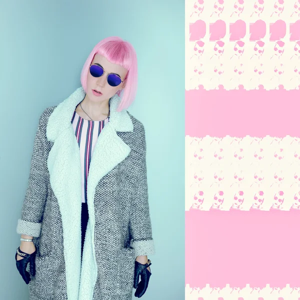 Funny collage. Pink Lady. vanilla accent — Stock Image Funny collage. Pink Lady. vanilla accent Stock Picture