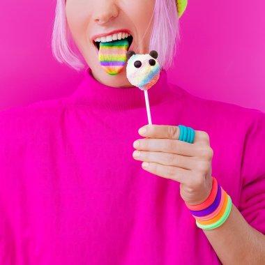 Happy funny girl. Love Sweets. Panda Candy and Rainbow clipart