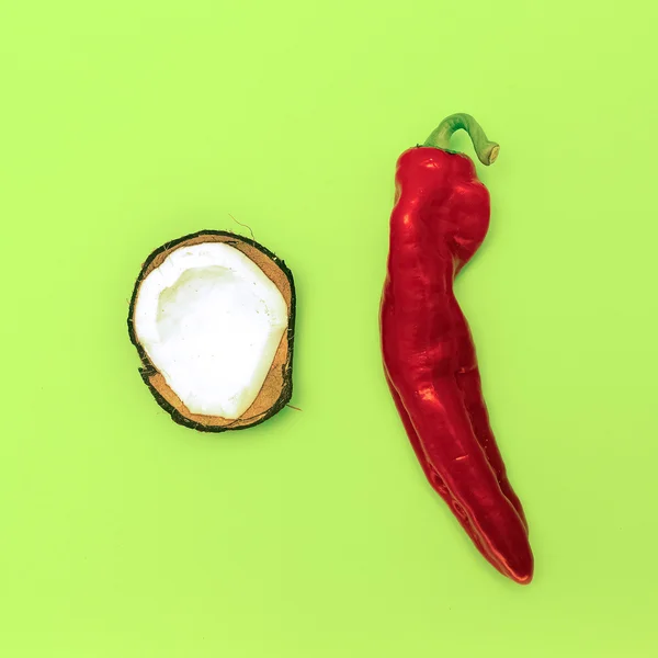 Coconut and red pepper. Minimal fashion style — Stock Photo, Image