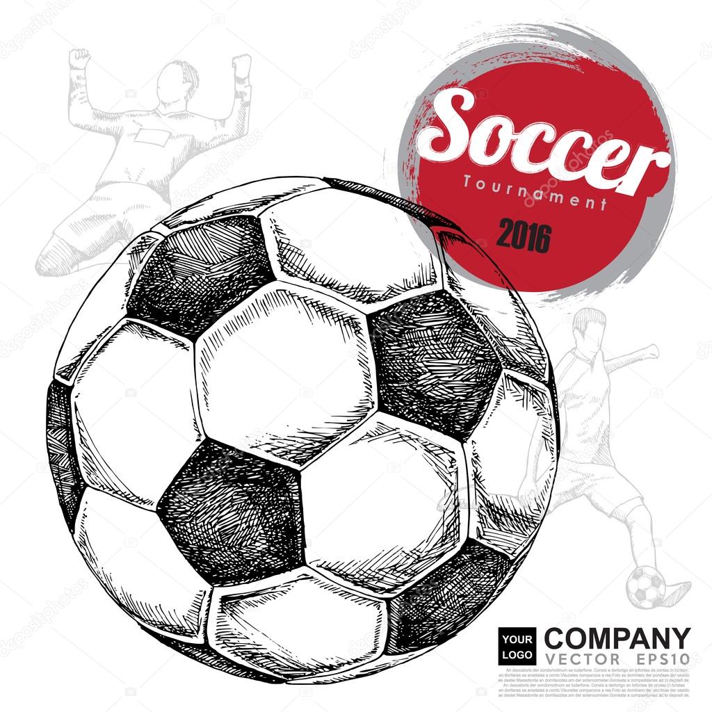 Inked drawing football icons, vector illustration eps10 isolated on white