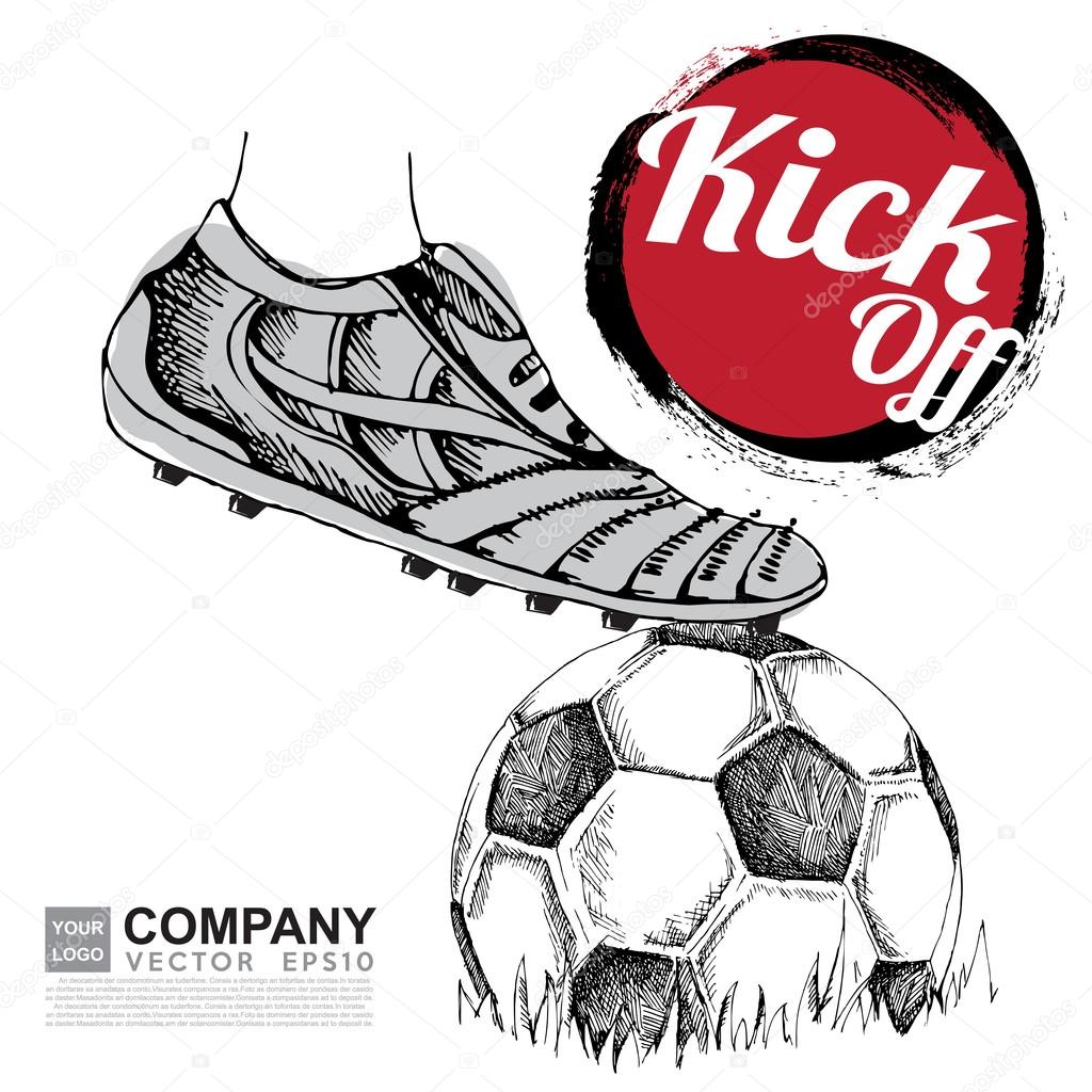 Inked drawing football icons, vector illustration eps10 isolated on white
