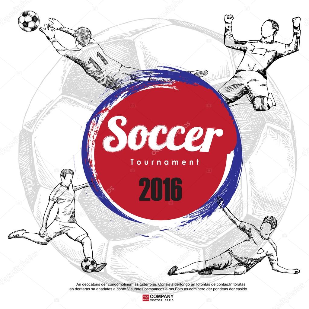 Inked drawing football icons, vector illustration eps10 isolated on white