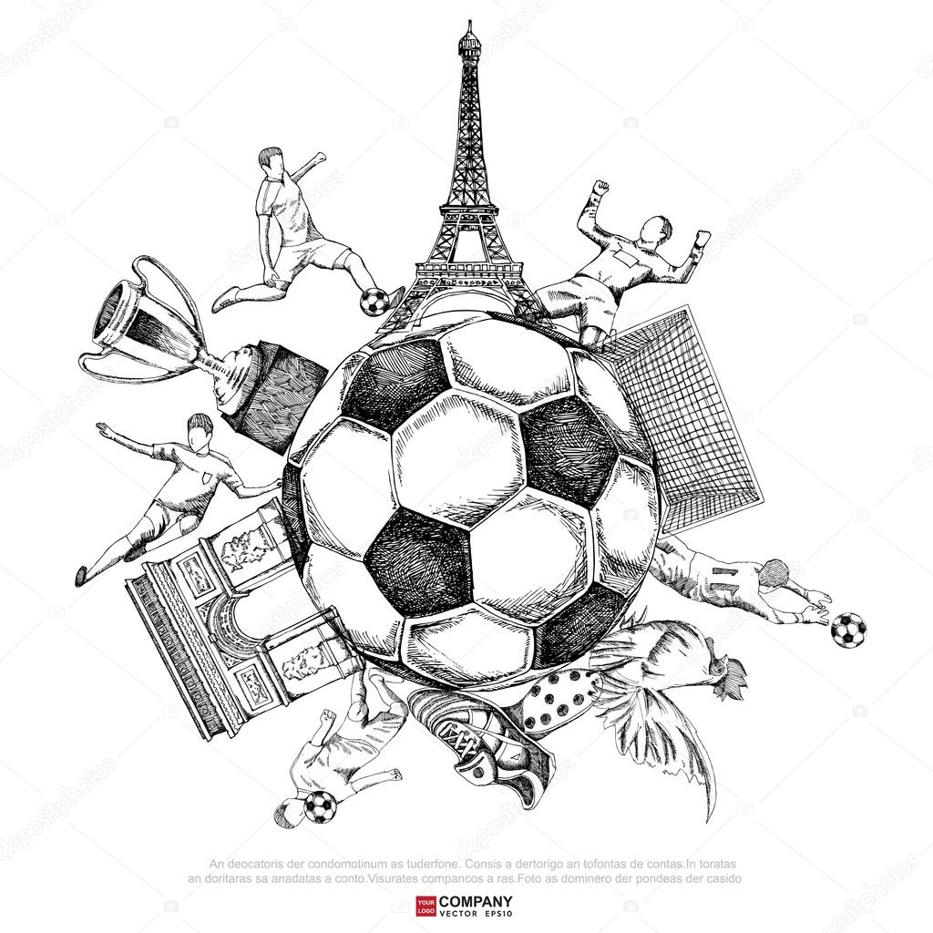Inked drawing football icons, vector illustration eps10 isolated on white