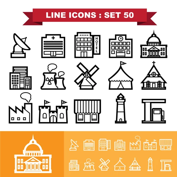 Building and Landmark Line icons set 48 — Stock Vector