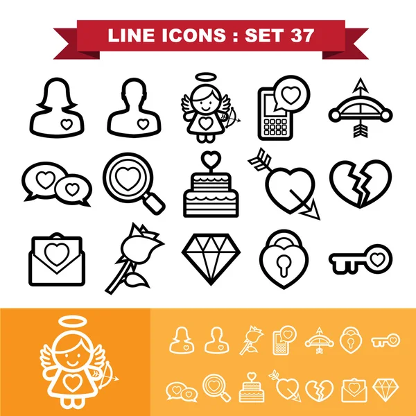 37 aşk çizgi Icons set — Stok Vektör