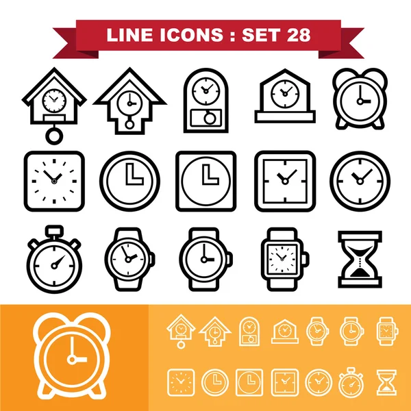 Conjunto de iconos de línea de reloj 28 — Archivo Imágenes Vectoriales