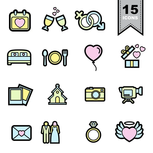 Düğün aşk çizgi Icons set — Stok Vektör