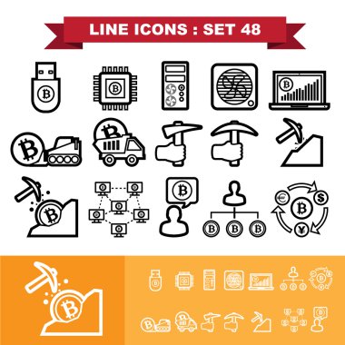 48 Bitcoin satır Icons set