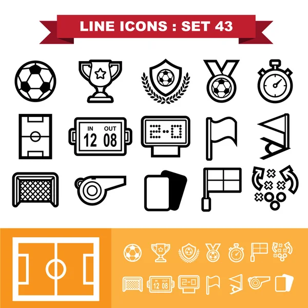 Futebol futebol Ícones de linha conjunto 43 —  Vetores de Stock