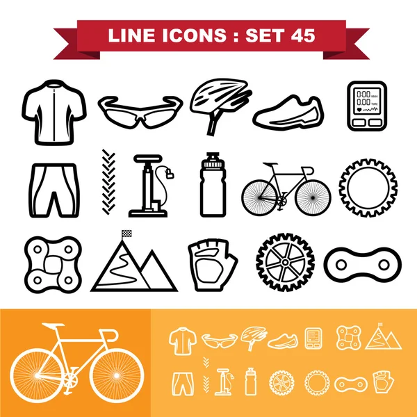 Conjunto de iconos de línea de bicicleta 45 — Vector de stock