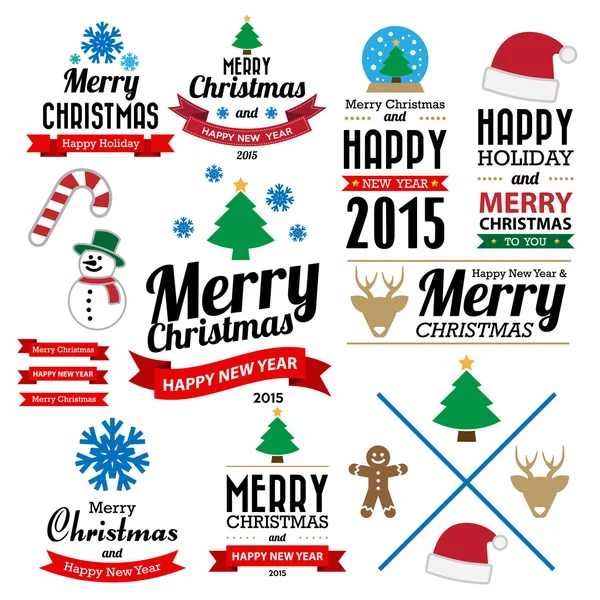 Boże Narodzenie i szczęśliwy nowy rok zbiór kaligraficzne i literówkę — Wektor stockowy