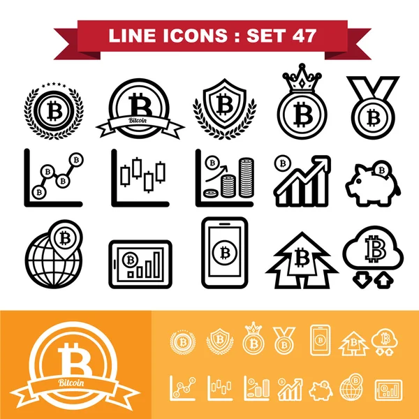 Conjunto de iconos de Bitcoin Line 47 — Archivo Imágenes Vectoriales