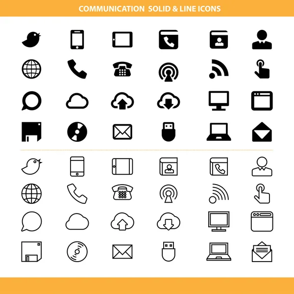 Conjunto de iconos de comunicación sólida y línea — Archivo Imágenes Vectoriales