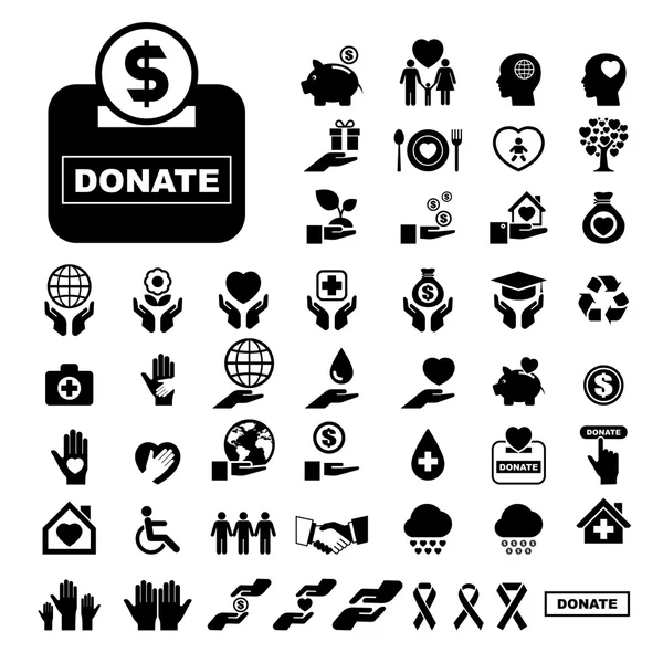 Liefdadigheid- en donatiebeleid icons set — Stockvector