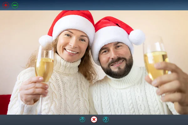 Coppia Che Celebra Vacanze Natale Online Tramite Video Chat Quarantena — Foto Stock