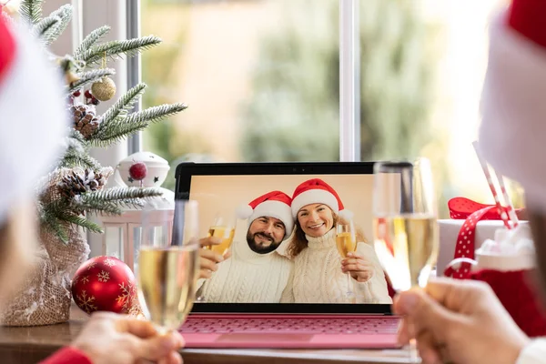 Família Celebrando Férias Natal Line Por Vídeo Chat Quarentena Lockdown — Fotografia de Stock